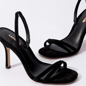 Larroude Annie Slingback Stiletto Sandal black, SIZE 8 1/2 US